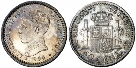 1904*04. Alfonso XIII. SMV. 50 céntimos. (AC. 46). Bella pátina. 2,54 g. S/C-.