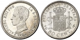 1904*10. Alfonso XIII. PCV. 50 céntimos. (AC. 47). Bella. Brillo original. 2,48 g. S/C-.