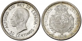 1926. Alfonso XIII. PCS. 50 céntimos. (AC. 50). Bella. Brillo original. 2,48 g. S/C-.