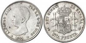 1891*1891. Alfonso XIII. PGM. 1 peseta. (AC. 53). Leves rayitas. 5 g. MBC+.