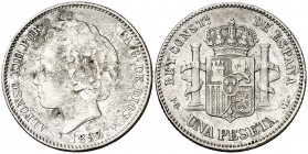 1893*1893. Alfonso XIII. PGL. 1 peseta. (AC. 54). Oxidaciones limpiadas. Escasa. 4,81 g. (MBC-).