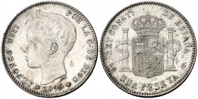 1899*1899. Alfonso XIII. SGV. 1 peseta. (AC. 57). Impurezas. Parte de brillo original. 4,99 g. EBC-.