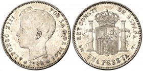 1900*1900. Alfonso XIII. SMV. 1 peseta. (AC. 59). Golpecitos. Bella. Ex Áureo 16/04/1996, nº 836. 5,11 g. EBC+.