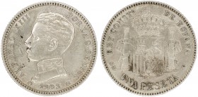 1903*1903. Alfonso XIII. SMV. 1 peseta. (AC. 67). Leves marquitas. 5,01 g. MBC+/EBC-.