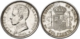 1904*1904. Alfonso XIII. SMV. 1 peseta. (AC. 69). El 0 de la estrella partido. Bella. 5 g. EBC+.