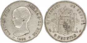 1888*--88. Alfonso XIII. MPM. 5 pesetas. (AC. 92). 24,76 g. BC/BC+.