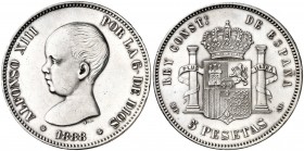 1888*1888. Alfonso XIII. MPM. 5 pesetas. (AC. 92). Limpiada. 24,88 g. MBC+.