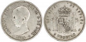 1889*--89. Alfonso XIII. MPM. 5 pesetas. (AC. 93). 24,71 g. BC.
