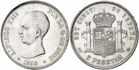 1890*1890. Alfonso XIII. MPM. 5 pesetas. (AC. 95). Limpiada. 24,94 g. EBC-.