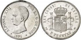 1891*1891. Alfonso XIII. PGM. 5 pesetas. (AC. 98). Rayitas y golpecitos. 24,93 g. (MBC+).