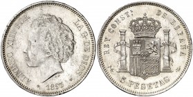 1893*1893. Alfonso XIII. PGL. 5 pesetas. (AC. 102). Leves golpecitos. Atractiva. 24,86 g. MBC+.