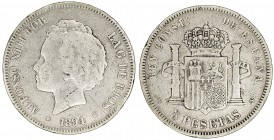 1894*----. Alfonso XIII. PGV. 5 pesetas. (AC. 104). 24,54 g. BC.