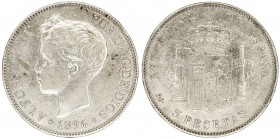 1896*1896. Alfonso XIII. PGV. 5 pesetas. (AC. 106). Golpecitos. 24,85 g. MBC-.