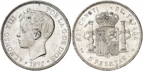 1897*1897. Alfonso XIII. SGV. 5 pesetas. (AC. 107). Rayitas. 24,88 g. MBC.