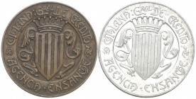 Barcelona. Catalana General de Crédito. Agencia Ensanche. Sin indicación de valor. (AL. 854 y falta). 2 monedas. Número 50 en el reverso de la pieza d...