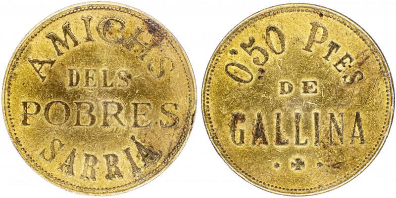 Barcelona. Sarrià. Amichs dels Pobres. 0,50 pesetas de gallina. (AL. 1798). Rayi...