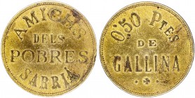 Barcelona. Sarrià. Amichs dels Pobres. 0,50 pesetas de gallina. (AL. 1798). Rayitas. 6,40 g. MBC-.