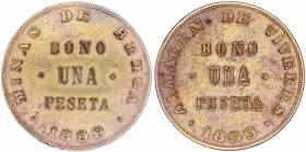 1899. Berga. Minas de Berga. Almacén de Víveres. 1 peseta. (AL. 3099). 6 g. MBC.