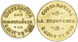 Canet de Mar. Cooperativa "La Constancia". 5 y 10 céntimos. (AL. 380 y 381). 2 monedas, una con oxidaciones. BC+/MBC-.