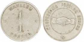 Manlleu. Cooperativa Popular Obrera. 1 peseta. (AL. 2942). 4,26 g. MBC.