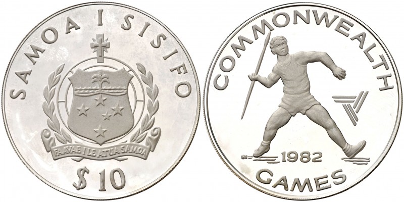 Samoa. 1982. 10 tala. (Kr. 51). Juegos de la Commonwealth. Acuñación de 4000 eje...