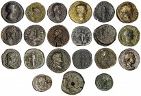 Lote formado por: 16 sestercios, 3 ases, 1 dupondio y 1 tetradracma. Total 21 monedas. A examinar. BC/MBC.