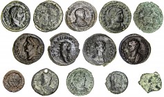 Lote de 12 monedas del Bajo Imperio, incluye 1 bronce colonial de Alejandro Severo y 1 ¿sextante? de Castele (Linares). Total 14 piezas. A examinar. B...