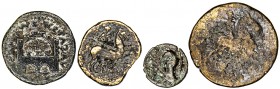 Lote de 4 bronces: as uncial Ausescen, as Segia, as Emérita y 1/4 calco Ebusus. A examinar. RC/MBC-.