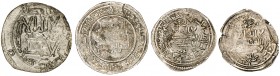 Lote formado por: 1 dirhem emiral de Abderrahman II (aH 222), y 3 califales, de Abderrahman III (aH 333) y al-Hakem II (aH 353 y 355). Total 4 monedas...