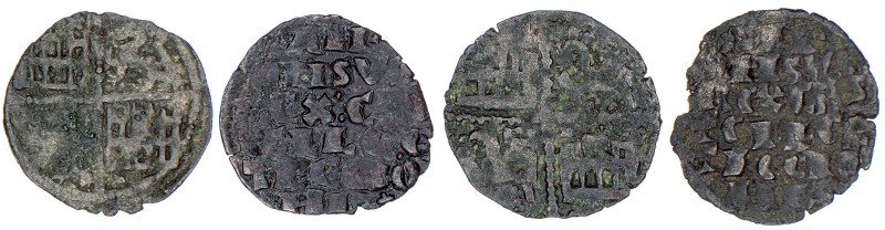 Alfonso X (1252-1284). Lote de 4 dineros de las 6 líneas con diversas marcas. A ...