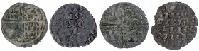 Alfonso X (1252-1284). Lote de 4 dineros de las 6 líneas con diversas marcas. A examinar. BC/MBC-.