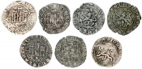 Juan II (1406-1454). Burgos, Coruña, Cuenca y Sevilla. Blanca. Lote de 7 monedas. A examinar. BC/MBC-.