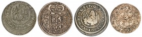 Felipe V. Barcelona, Segovia y Zaragoza. 2 maravedís. Lote de 4 monedas. A examinar. BC-/MBC-.