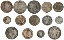 Fernando VII. Lote de 14 monedas de cobre. A examinar. BC/MBC-.