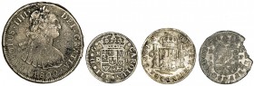 2 (tres) y 8 reales. Lote de 4 monedas falsas de época. A examinar. RC/BC.