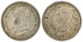 1904*1904. Alfonso XIII. SMV. 50 céntimos. Lote de 2 monedas. A examinar. EBC/EBC+.