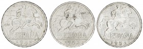 1941 y 1953 (dos). Franco. 10 céntimos. Lote de 3 monedas, una de 1953 con oxidaciones limpiadas. A examinar. EBC/S/C.