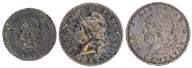 Argentina. 1884 a 1894. 1 y 2 centavos. Lote de 3 monedas. A examinar. MBC-.