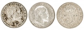 Gran Bretaña. 1906, 1907 y 1909. Eduardo VII. 3 peniques. Lote de 3 monedas. A examinar. MBC/EBC-.