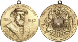 1934. Estrecho de Magallanes 1520-1920. Premio individual de J.S. DE E. Grabador: Huguenin. Con anilla. Metal dorado. 25,43 g. Ø40 mm. EBC-.