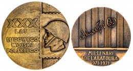 Lote de una medalla polaca de 1973 y otra de la Diputación de Barcelona (Mil·lenari de l'Abat Oliba) de 1971. Total 2 piezas. A examinar. EBC/EBC+.