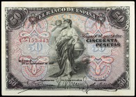 1906. 50 pesetas. (Ed. B99a) (Ed. 315a). 24 de septiembre. Serie C. Leve doblez. Apresto. MBC.