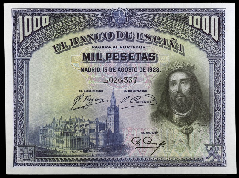 1928. 1000 pesetas. (Ed. C8) (Ed. 357). 15 de agosto, San Fernando. Leve doblez ...