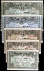 1937. Bilbao. 5, 10, 25, 50 y 100 pesetas. (Ed. C36b, C38b, C39b, C40a y C41b) (Ed. 385b, 387b, 388b, 389a y 390b). 1 de enero. 5 billetes, con difere...