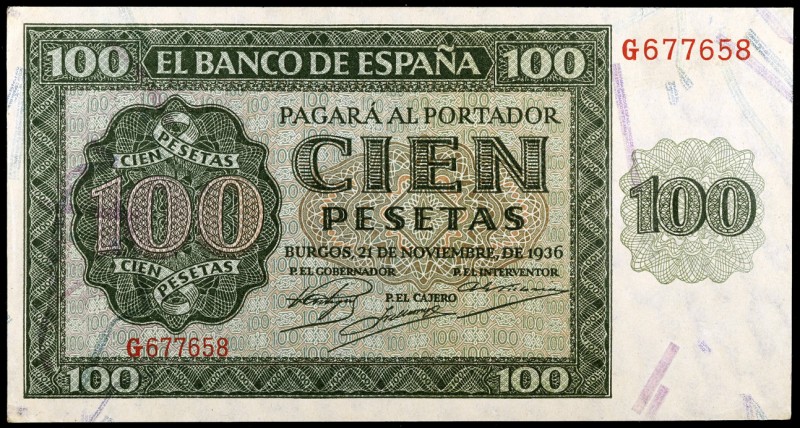 1936. Burgos. 100 pesetas. (Ed. D22a) (Ed. 421a). 21 de noviembre. Serie G. S/C-...