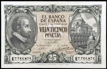 1940. 25 pesetas. (Ed. D37a) (Ed. 436a). 9 de enero, Juan de Herrera. Serie E. Doblez central. EBC-.