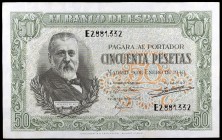 1940. 50 pesetas. (Ed. D38a) (Ed. 437a). 9 de enero, Menéndez Pelayo. Serie E, última emitida. Leve doblez. EBC+.