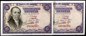 1946. 25 pesetas. (Ed. D51a) (Ed. 450a). 19 de febrero, Flórez Estrada. Pareja correlativa, serie G. S/C.