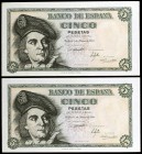 1948. 5 pesetas. (Ed. D56a) (Ed. 455a). 5 de marzo, Elcano. Pareja correlativa, serie B. S/C-.