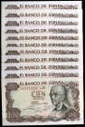 1970. 100 pesetas. (Ed. D73 y D73b) (Ed. 472 y 472c). 17 de noviembre, Falla. 11 billetes. Series B (trío correlativo), 1N (trío correlativo), 3L, 4Q,...